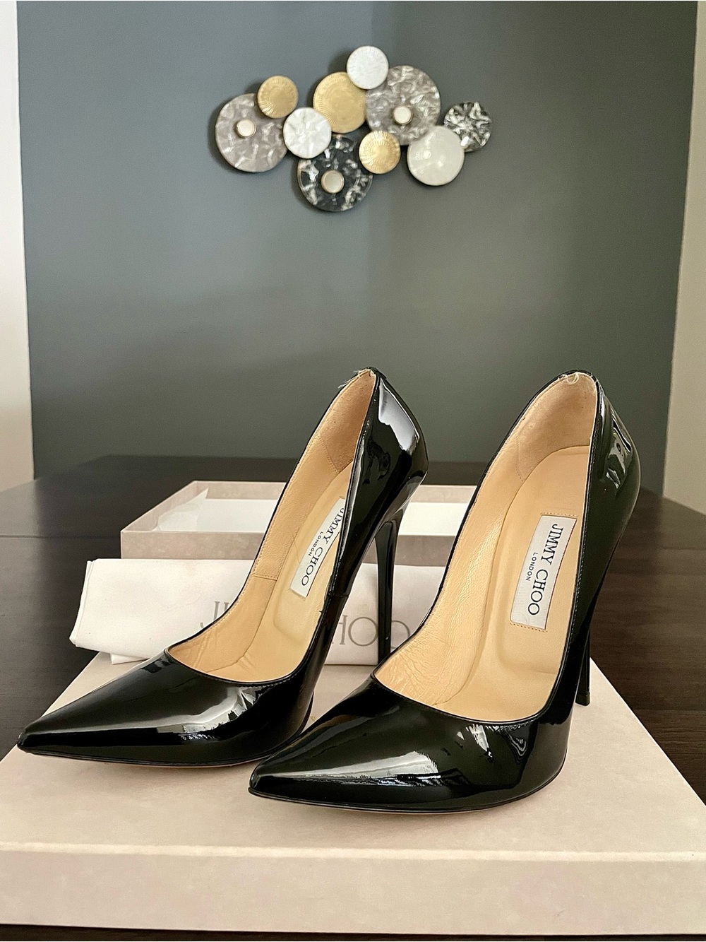 Jimmy Choo Anouk 120 Patent Leather Pumps — Black, EU 38.5 / Fits Like US 8